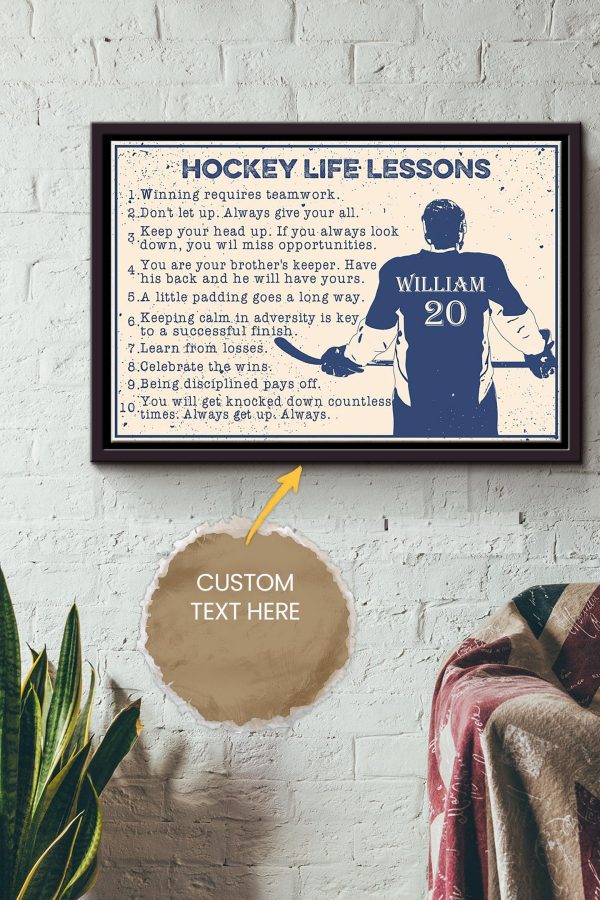 Hockey Life Lessons Personalized Canvas Sport Gift For Hockey Player Hockey Lover Framed Matte Canvas Framed Prints, Canvas Paintings