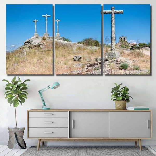 Isolated Stone Crosses Located On Hill Last Supper Christian Premium Multi Canvas Prints, Multi Piece Panel Canvas Luxury Gallery Wall Fine Art Print - Image 5