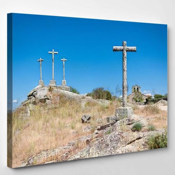 Isolated Stone Crosses Located On Hill Last Supper Christian Premium Multi Canvas Prints, Multi Piece Panel Canvas Luxury Gallery Wall Fine Art Print