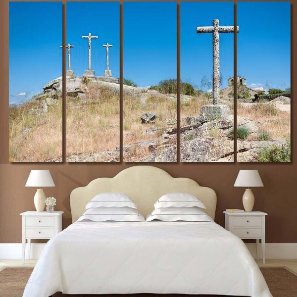 Isolated Stone Crosses Located On Hill Last Supper Christian Premium Multi Canvas Prints, Multi Piece Panel Canvas Luxury Gallery Wall Fine Art Print - Image 8