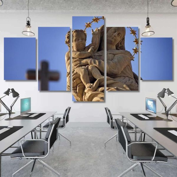 Statue Virgin Mary Jesus Cross Sky Jesus Christian Premium Multi Canvas Prints, Multi Piece Panel Canvas Luxury Gallery Wall Fine Art Print - Image 7