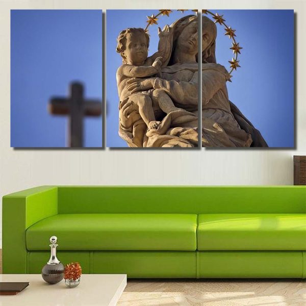 Statue Virgin Mary Jesus Cross Sky Jesus Christian Premium Multi Canvas Prints, Multi Piece Panel Canvas Luxury Gallery Wall Fine Art Print - Image 6