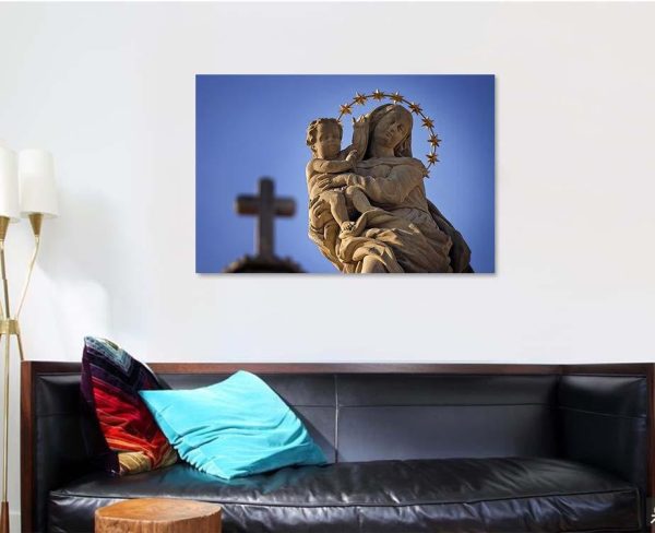 Statue Virgin Mary Jesus Cross Sky Jesus Christian Premium Multi Canvas Prints, Multi Piece Panel Canvas Luxury Gallery Wall Fine Art Print - Image 4