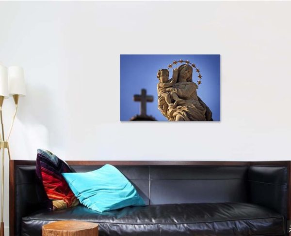 Statue Virgin Mary Jesus Cross Sky Jesus Christian Premium Multi Canvas Prints, Multi Piece Panel Canvas Luxury Gallery Wall Fine Art Print - Image 3