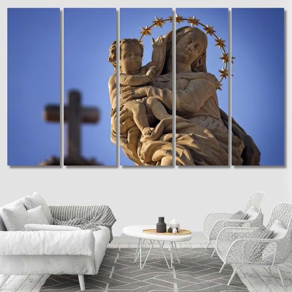 Statue Virgin Mary Jesus Cross Sky Jesus Christian Premium Multi Canvas Prints, Multi Piece Panel Canvas Luxury Gallery Wall Fine Art Print - Image 8