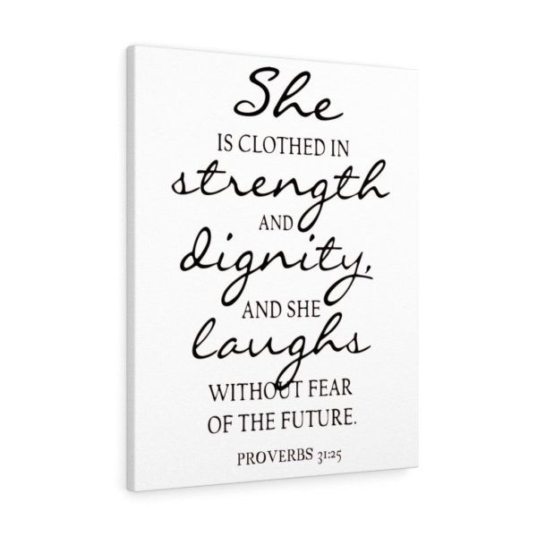 Scripture Canvas Strength Dignity And Laughs Proverbs 31:25 Christian Bible Verse Meaningful Framed Prints, Canvas Paintings