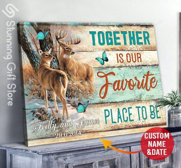 Personalized Name Valentine's Day Gifts Together Anniversary Wedding Present - Customized Deer Canvas Print Wall Art