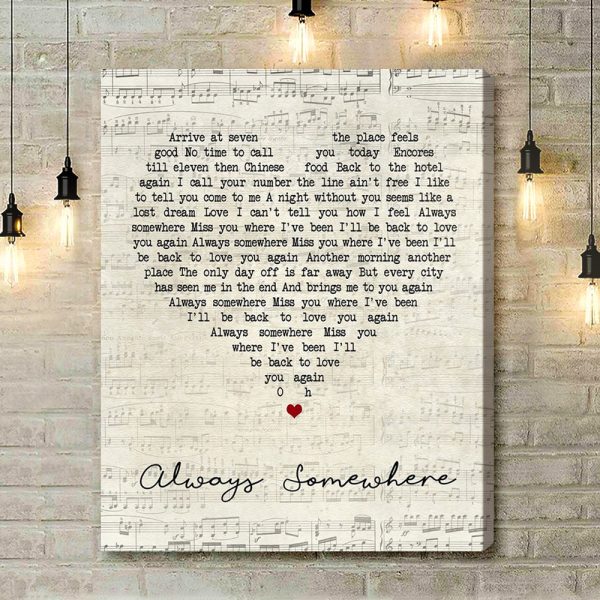 Scorpions Always Somewhere Script Heart Song Lyric Art Print - Canvas Print Wall Art Home Decor