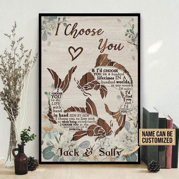 here Gifts Personalized Fish Couple I Choose You Canvas Home Decor