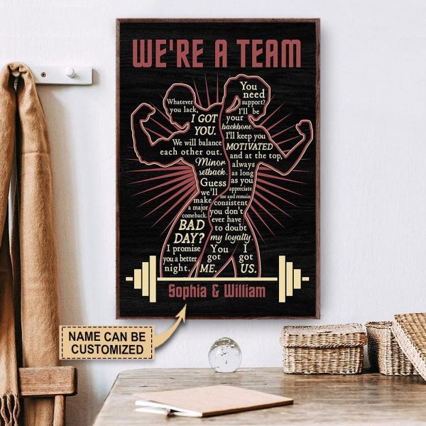 here Gifts Personalized Weightlifting Were A Team Canvas Home Decor - Image 2