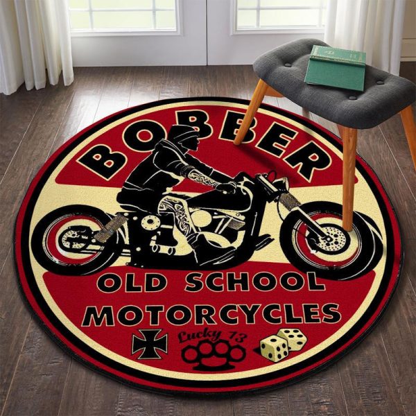 Bobber Old School Motorcycles Round Mat Round Floor Mat Room Rugs Carpet Outdoor Rug Washable Rugs