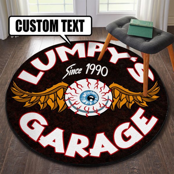 Personalized Hot Rod Garage Garage Decor, Home Bar Decor Eye Ball Hot Rod Round Mat