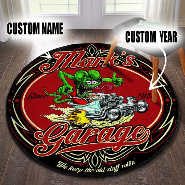 Personalized Hot Rod Garage We Keep The Old Stuff Rolling Round Mat Round Floor Mat Room Rugs Carpet Outdoor Rug Washable Rugs