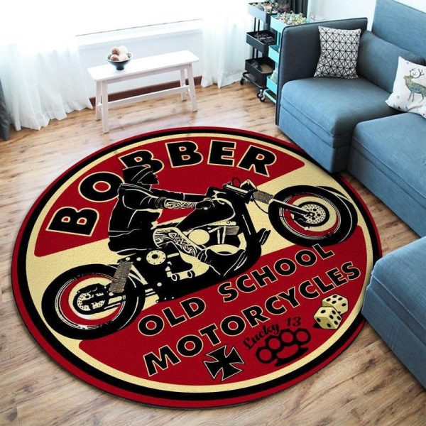 Bobber Old School Motorcycles Round Mat Round Floor Mat Room Rugs Carpet Outdoor Rug Washable Rugs - Image 2