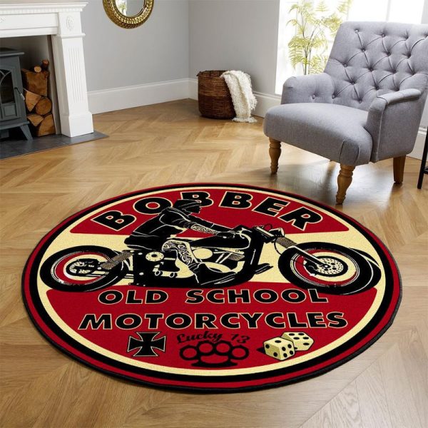 Bobber Old School Motorcycles Round Mat Round Floor Mat Room Rugs Carpet Outdoor Rug Washable Rugs - Image 3