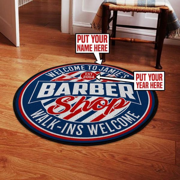 Personalized Barber Shop Living Room Round Mat Circle Rug - Image 3