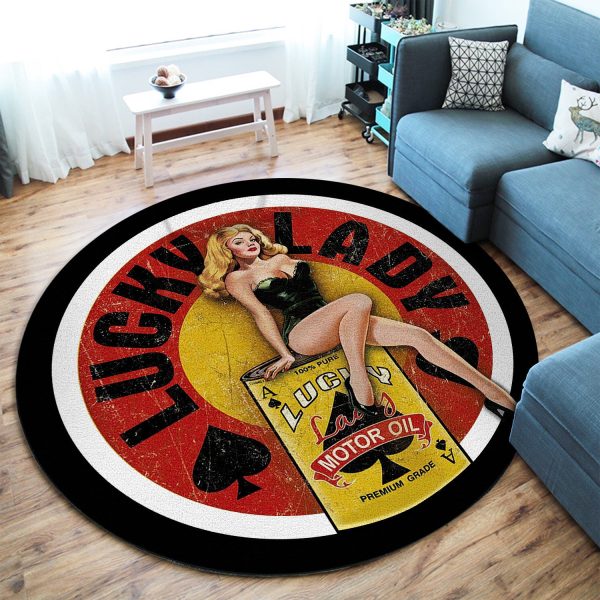 Lucky Lady Hot Rod Garage Round Mat Round Floor Mat Room Rugs Carpet Outdoor Rug Washable Rugs - Image 2