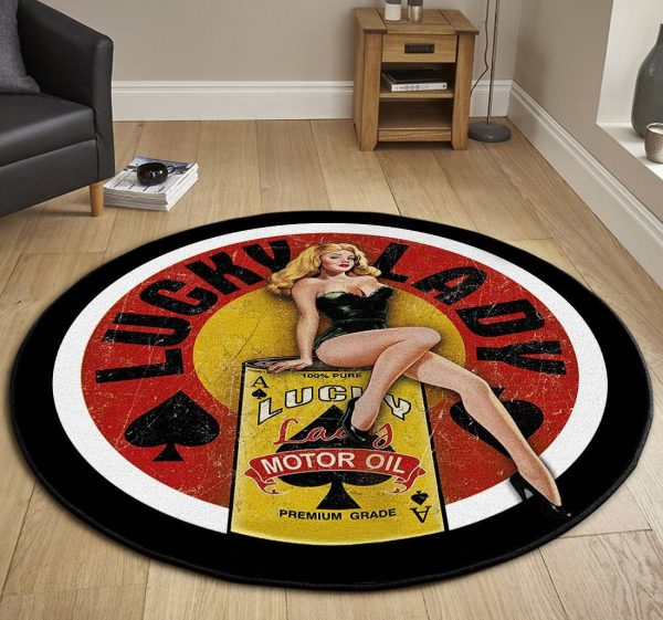 Lucky Lady Hot Rod Garage Round Mat Round Floor Mat Room Rugs Carpet Outdoor Rug Washable Rugs - Image 3