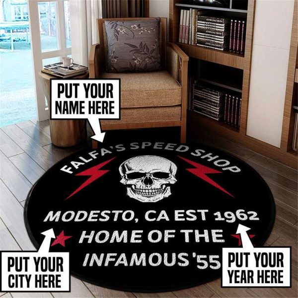 Falfa's Speed Shop American Graffiti [Personalized] Living Room Round Mat Circle Rug - Image 2