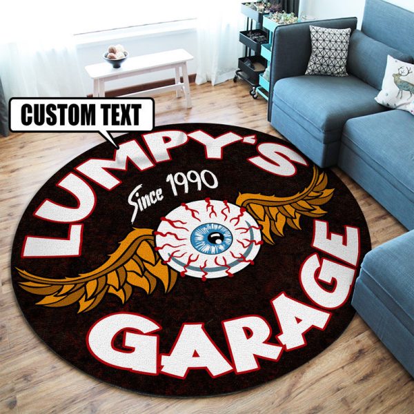 Personalized Hot Rod Garage Garage Decor, Home Bar Decor Eye Ball Hot Rod Round Mat - Image 2