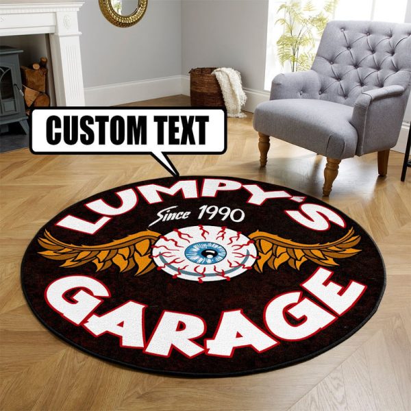 Personalized Hot Rod Garage Garage Decor, Home Bar Decor Eye Ball Hot Rod Round Mat - Image 3