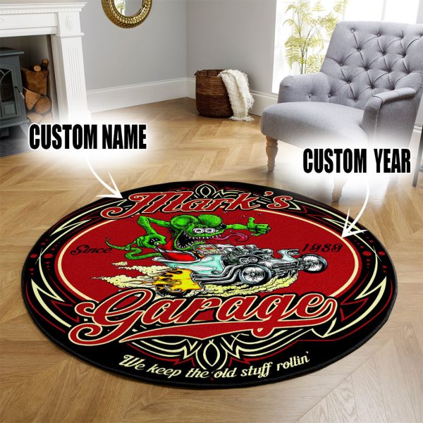 Personalized Hot Rod Garage We Keep The Old Stuff Rolling Round Mat Round Floor Mat Room Rugs Carpet Outdoor Rug Washable Rugs - Image 3