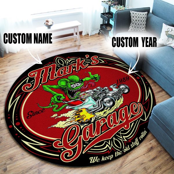 Personalized Hot Rod Garage We Keep The Old Stuff Rolling Round Mat Round Floor Mat Room Rugs Carpet Outdoor Rug Washable Rugs - Image 2