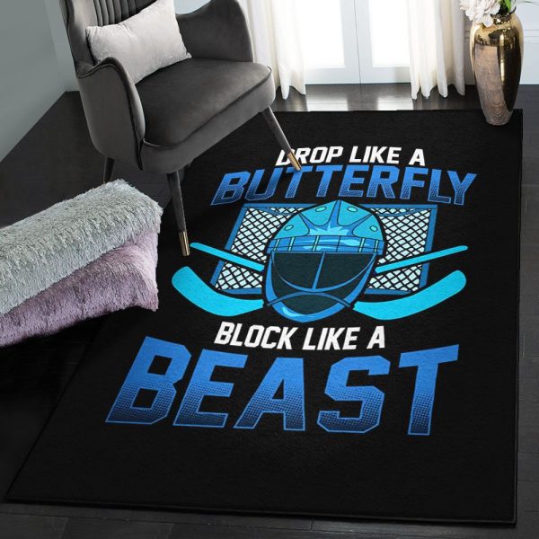 Butterfly Dining Room Rug Ice Hockey Goalie Drop Like A Butterfly Block Like A Beast Rug Rectangle Rugs Washable Area Rug Non-Slip Carpet For Living Room Bedroom