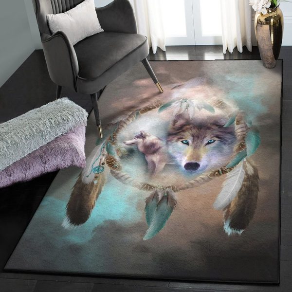 Dreamcatcher Non Shedding Dreamcatcher Two Wolves Rug Rectangle Rugs Washable Area Rug Non-Slip Carpet For Living Room Bedroom