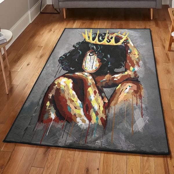 Black Woman Black Girl Queen Wearing Crown Rug Rectangle Rugs Washable Area Rug Non-Slip Carpet For Living Room Bedroom