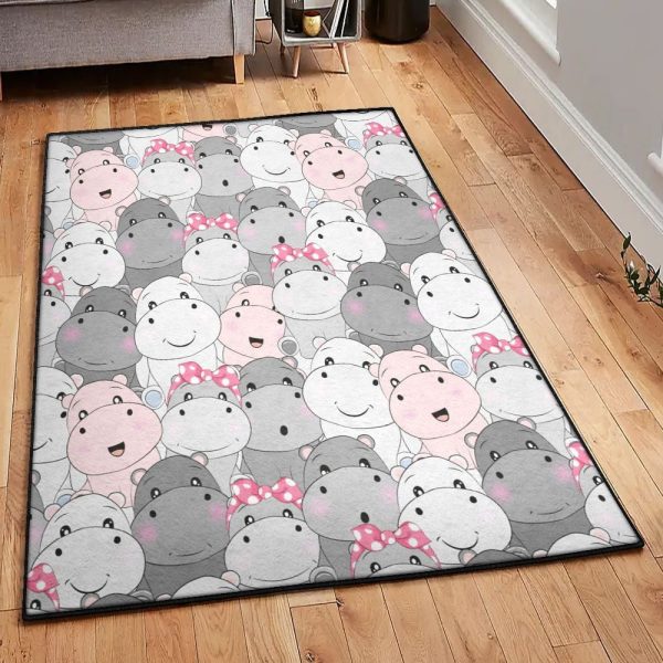 Hippo Art Deco Rug Hippo Cute Rug Rectangle Rugs Washable Area Rug Non-Slip Carpet For Living Room Bedroom