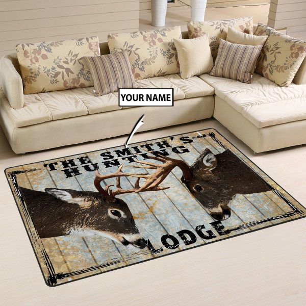 Personalized Deer Hunting Lodge Decor Area Rug Washable Rugs Carpet - Image 2