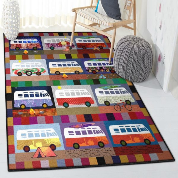 Comfort Color Vw Bus Colorful Rug Rectangle Rugs Washable Area Rug Non-Slip Carpet For Living Room Bedroom