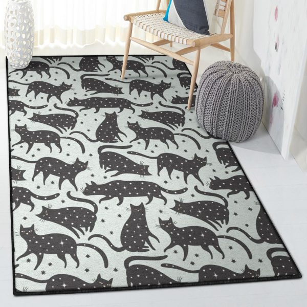 Black Cat Modern Black Cat Rug Rectangle Rugs Washable Area Rug Non-Slip Carpet For Living Room Bedroom