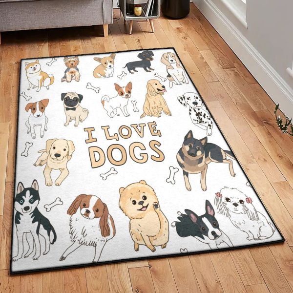 Dog Lovers Carpet I Love Dog Rug Rectangle Rugs Washable Area Rug Non-Slip Carpet For Living Room Bedroom