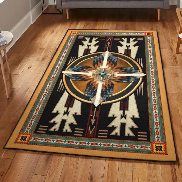 Native American Dining Room Rug Blue Native American Rug Rectangle Rugs Washable Area Rug Non-Slip Carpet For Living Room Bedroom