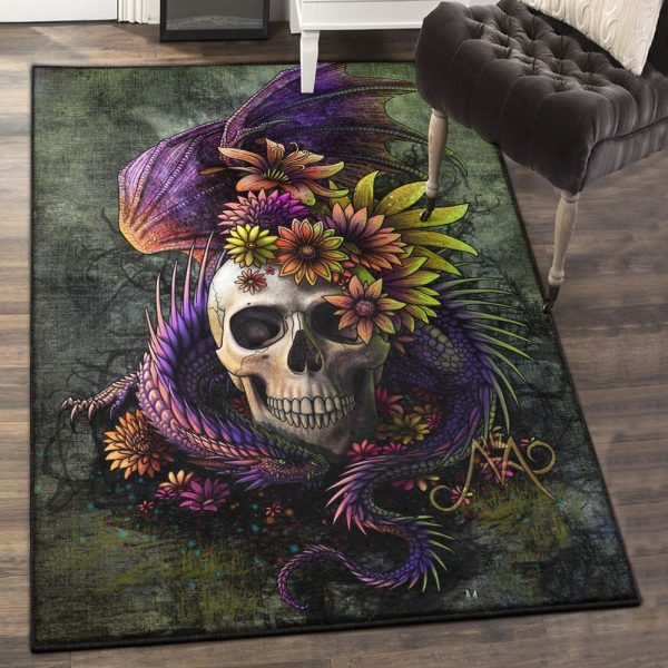 Mythical Creature Playroom Rug Dragon Skull Rug Rectangle Rugs Washable Area Rug Non-Slip Carpet For Living Room Bedroom