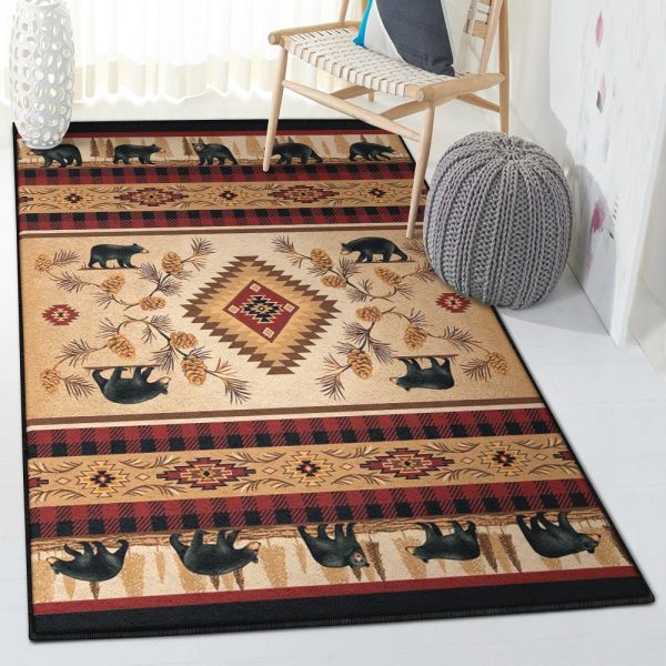 Bear Kitchen Rugs Black Bear Rug Rectangle Rugs Washable Area Rug Non-Slip Carpet For Living Room Bedroom