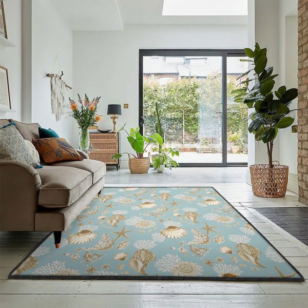 Shell Large Natural Shells Rug Rectangle Rugs Washable Area Rug Non-Slip Carpet For Living Room Bedroom