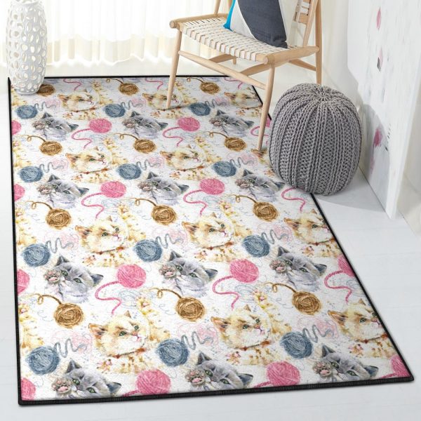 Kitten Modern Cat Playing Yarn Pattern 7 Rug Rectangle Rugs Washable Area Rug Non-Slip Carpet For Living Room Bedroom