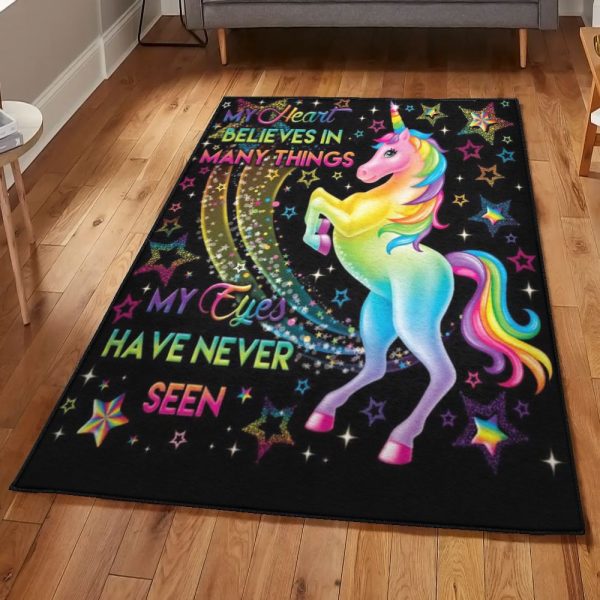 Unicorn Puppies Cool Rugs 3D Rainbow Unicorn Fairytale With Stars Rug Rectangle Rugs Washable Area Rug Non-Slip Carpet For Living Room Bedroom