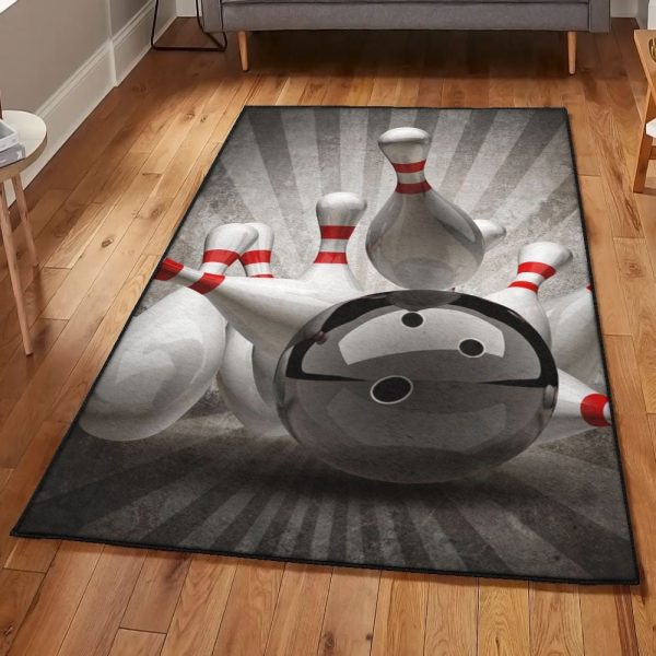 Bowling Playroom Rug Bowling Grey Rug Rectangle Rugs Washable Area Rug Non-Slip Carpet For Living Room Bedroom