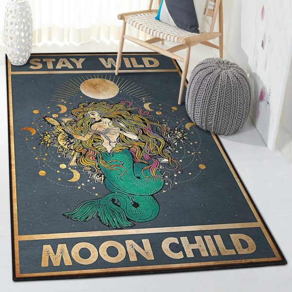 Little Mermaid Washable Stay Wild Moon Child Mermaid Rug Rectangle Rugs Washable Area Rug Non-Slip Carpet For Living Room Bedroom - Image 2