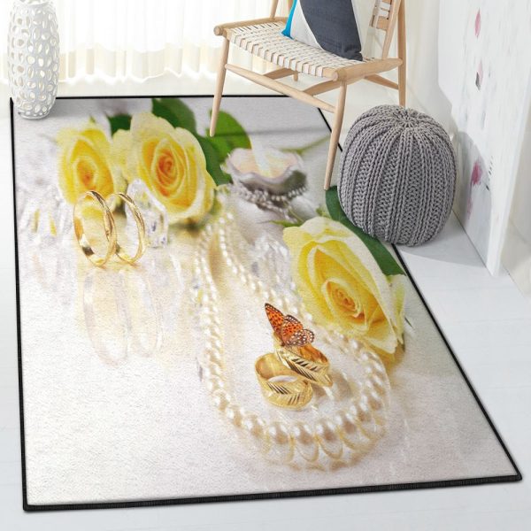 Rose Carpet Yellow Rose And Butterfly Rug Rectangle Rugs Washable Area Rug Non-Slip Carpet For Living Room Bedroom