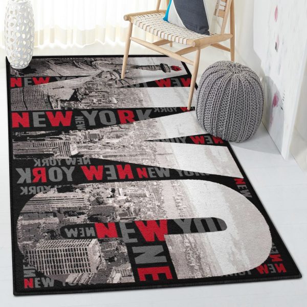 York City Lover Bedroom Rugs New York Grey Red Rug Rectangle Rugs Washable Area Rug Non-Slip Carpet For Living Room Bedroom