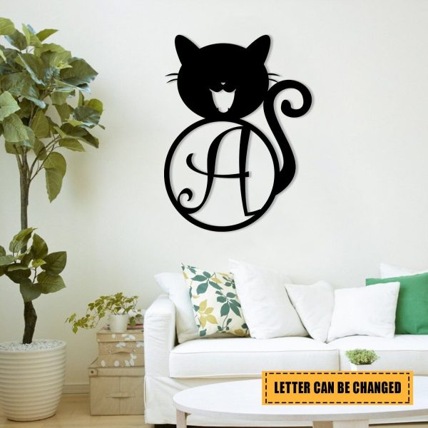 Personalized Name Smiling Cat Metal Sign, Pet Housewarming Metal Art, - Image 3