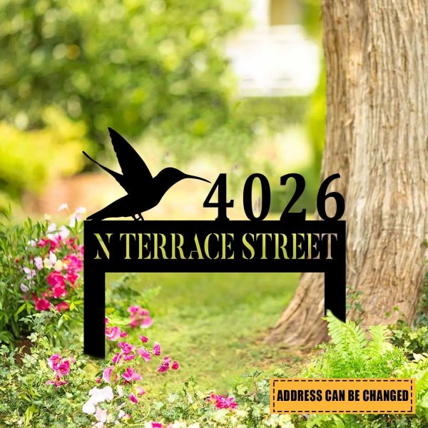 Customized Address Hummingbird Metal Sign, Garden Art, Metal Laser Cut