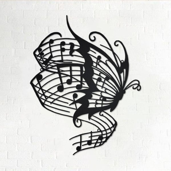 Butterfly Music Metal Wall Art, Butterfly Music Decoration For Room, B