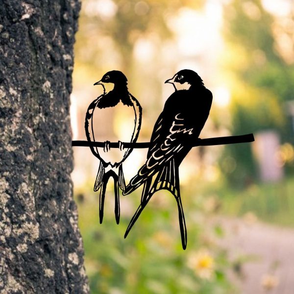 Couple Swallow Birds Metal Art, Tree Stake, Outdoor Decor, Metal Laser