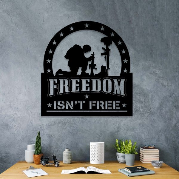 Freedom Isn't Free Kneeling Soldier Veteran Metal Sign, Metal Laser Cu - Image 2